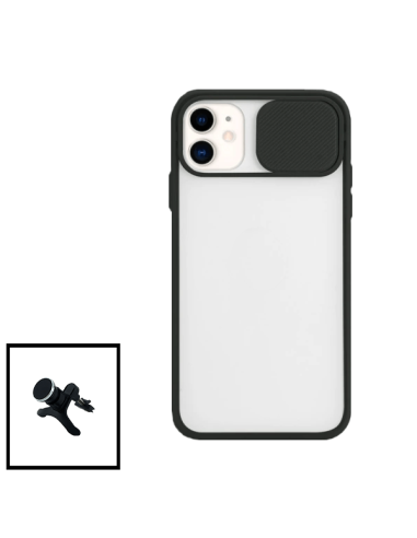 Kit Capa Slide Window Anti Choque Frosted + Suporte Magnético Reforçado de Carro para iPhone XR - Preto