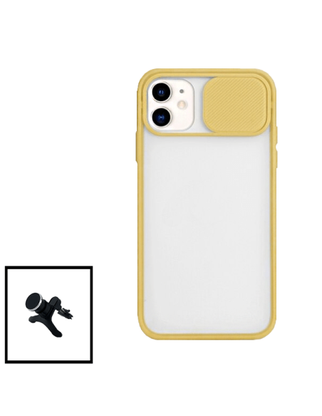 Kit Capa Slide Window Anti Choque Frosted + Suporte Magnético Reforçado de Carro para iPhone XS - Amarelo