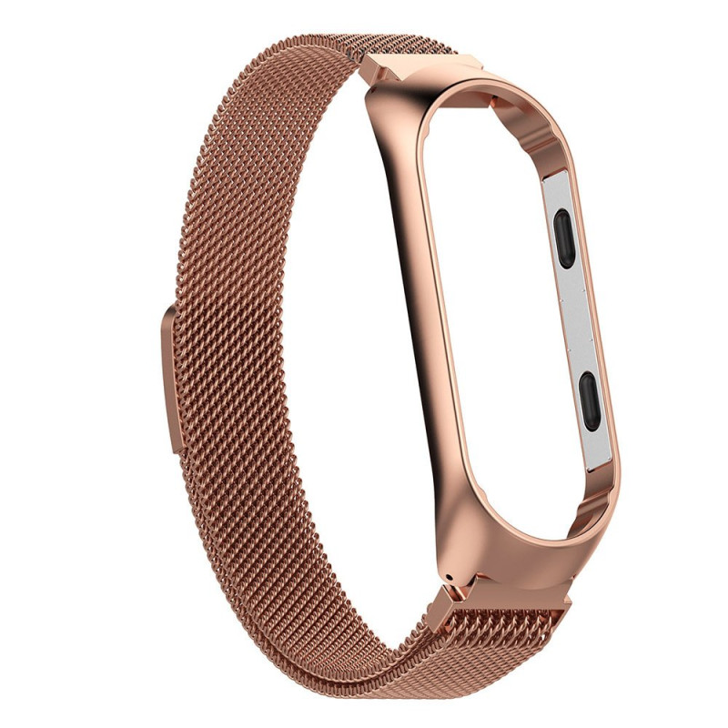 Bracelete Milanese Loop Fecho Magnético para Xiaomi Mi Band 5 - Ouro Rosa