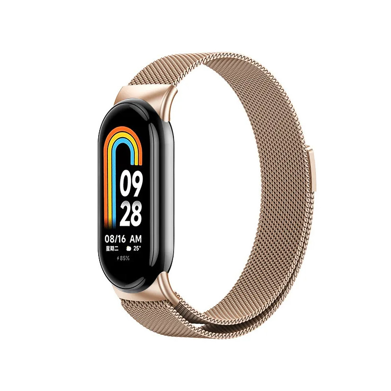 Bracelete Milanese Loop Fecho Magnético para Xiaomi Mi Band 8 - Rosa Ouro