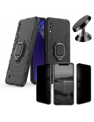 Kit Película 5D Anti-Spy + Capa 3X1 Military Defender + Suporte Magnético de Carro para Samsung Galaxy M10