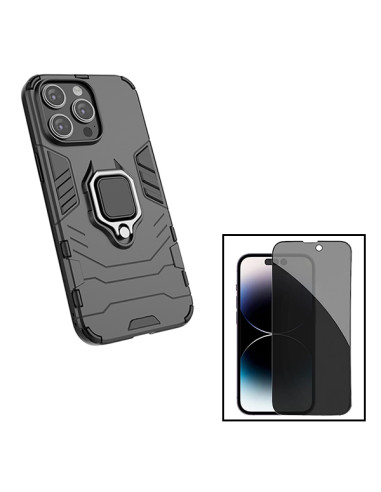 Kit Película 5D Anti-Spy + Capa 3X1 Military Defender para Apple iPhone 15 Pro - Preto