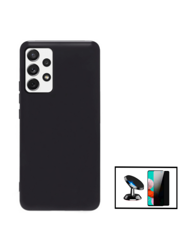 Kit Película de Vidro 5D Anti-Spy + Capa Silicone Líquido + Suporte Magnético de Carro para Samsung Galaxy A52