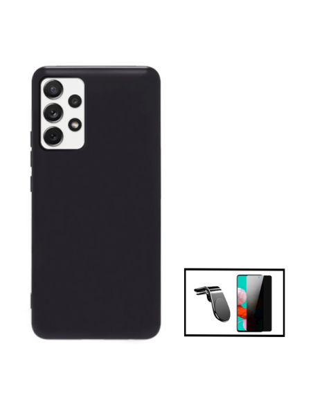 Kit Película de Vidro 5D Anti-Spy + Capa Silicone Líquido + Suporte Magnético de Carro Reforçado para Samsung Galaxy A52