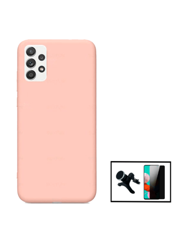 Kit Película de Vidro Anti-Spy + Capa Silicone Líquido + Suporte Magnético Reforçado de Carro para Samsung Galaxy A52 5G - Rosa