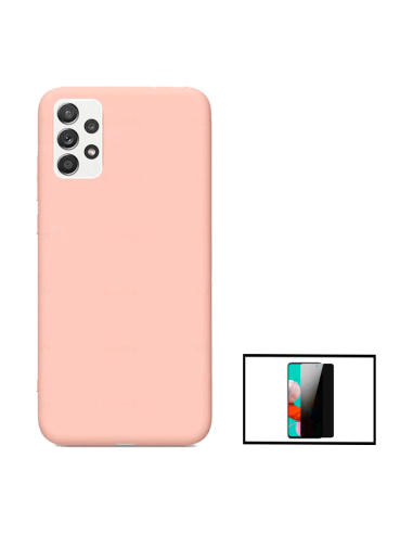 Kit Película de Vidro Anti-Spy + Capa Silicone Líquido para Samsung Galaxy A52 5G - Rosa