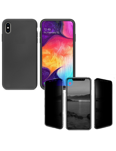 Kit Película de Vidro anti-spy + Capa Silicone Líquido para Samsung Galaxy M20