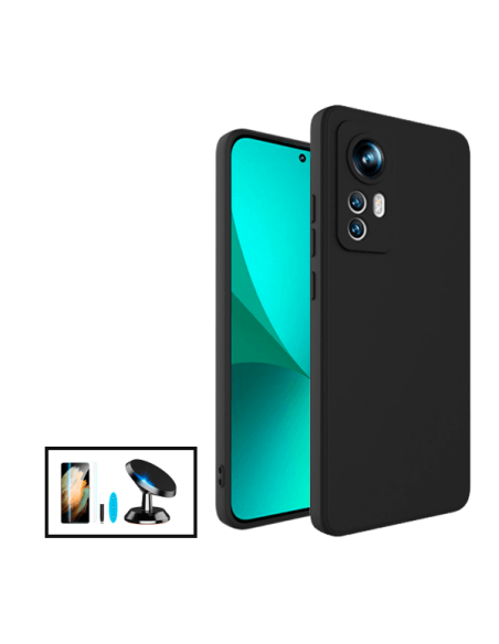 Kit Película de Vidro Nano Curved UV + Capa Silicone Líquido + Suporte Magnético de Carro para Xiaomi 12X - Preto