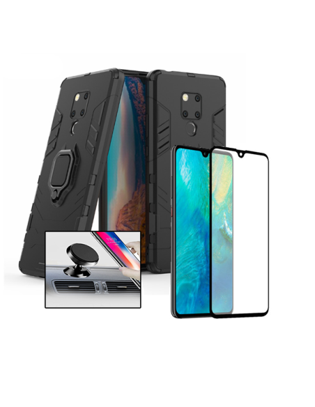 Kit Película de Vidro Temperado 5D Full Cover + Capa 3X1 Military Defender + Suporte Magnético de Carro para Huawei Mate 20