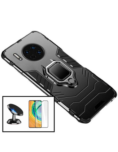 Kit Película de Vidro Temperado 5D Full Cover + Capa 3X1 Military Defender + Suporte Magnético de Carro para Huawei Mate 30 5G