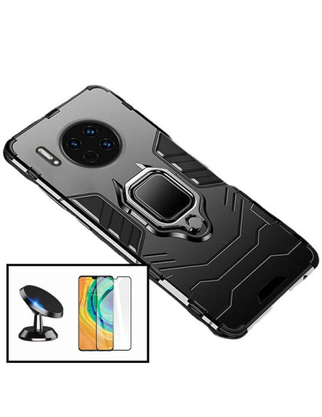 Kit Película de Vidro Temperado 5D Full Cover + Capa 3X1 Military Defender + Suporte Magnético de Carro para Huawei Mate 30 5G