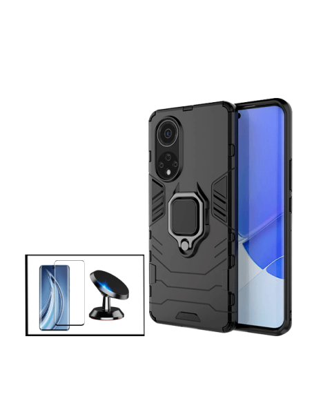 Kit Película de Vidro Temperado 5D Full Cover + Capa 3X1 Military Defender + Suporte Magnético de Carro para Huawei Nova 9