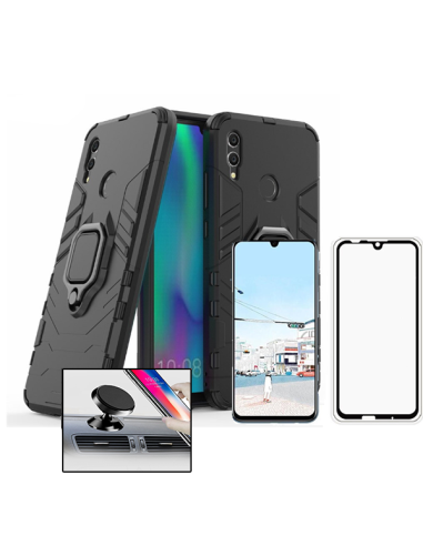 Kit Película de Vidro Temperado 5D Full Cover + Capa 3X1 Military Defender + Suporte Magnético de Carro para Huawei P Smart 2019