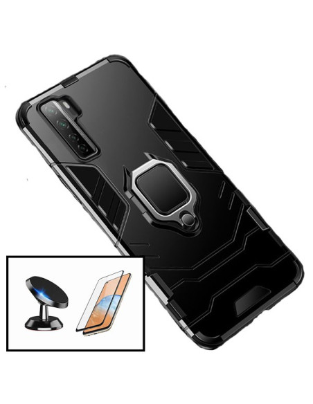 Kit Película de Vidro Temperado 5D Full Cover + Capa 3X1 Military Defender + Suporte Magnético de Carro para Huawei P40 Lite 5G