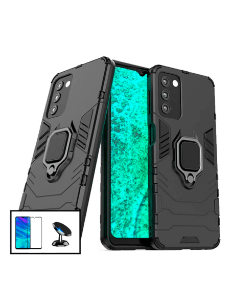 Kit Película de Vidro Temperado 5D Full Cover + Capa 3X1 Military Defender + Suporte Magnético de Carro para Samsung Galaxy A03s