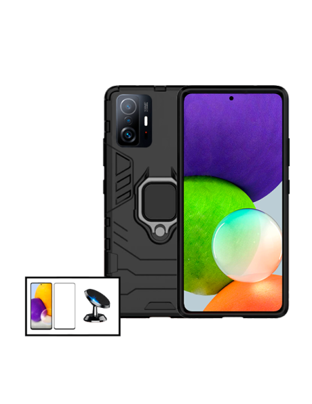 Kit Película de Vidro Temperado 5D Full Cover + Capa 3X1 Military Defender + Suporte Magnético de Carro para Xiaomi 11T Pro