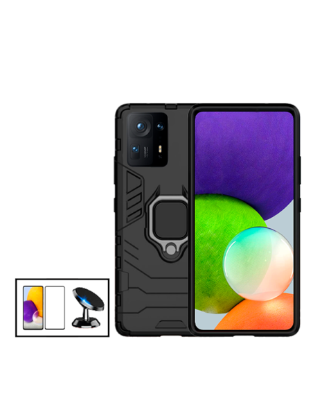 Kit Película de Vidro Temperado 5D Full Cover + Capa 3X1 Military Defender + Suporte Magnético de Carro para Xiaomi Mix 4