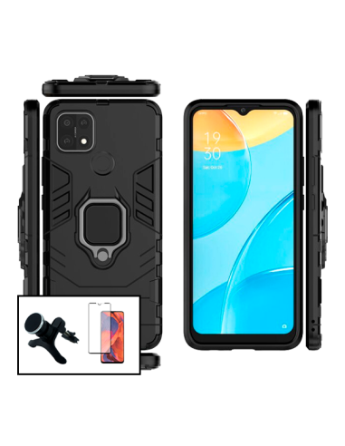 Kit Película de Vidro Temperado 5D Full Cover + Capa 3X1 Military Defender + Suporte Magnético de Carro Reforçado para Oppo A15s