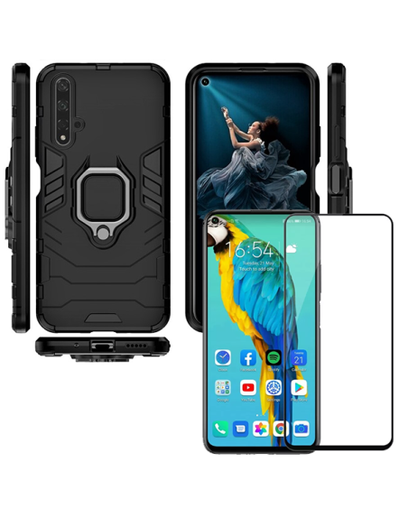 Kit Película de Vidro Temperado 5D Full Cover + Capa 3X1 Military Defender para Huawei Honor 20