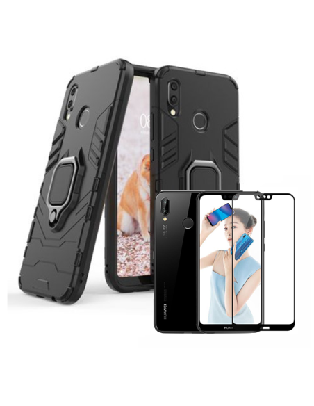 Kit Película de Vidro Temperado 5D Full Cover + Capa 3X1 Military Defender para Huawei P20 Lite