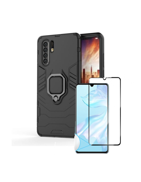 Kit Película de Vidro Temperado 5D Full Cover + Capa 3X1 Military Defender para Huawei P30 Pro