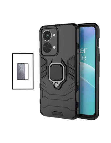 Kit Película de Vidro Temperado 5D Full Cover + Capa 3X1 Military Defender para onePlus Nord 2T - Preto