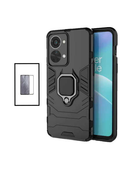 Kit Película de Vidro Temperado 5D Full Cover + Capa 3X1 Military Defender para onePlus Nord 2T - Preto