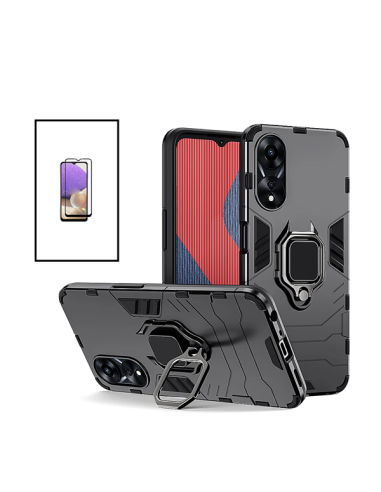 Kit Película de Vidro Temperado 5D Full Cover + Capa 3X1 Military Defender para Oppo A58 - Preto