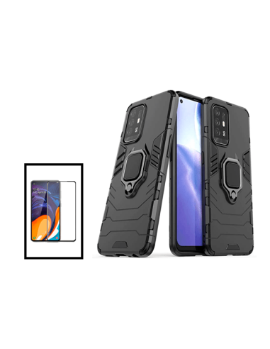 Kit Película de Vidro Temperado 5D Full Cover + Capa 3X1 Military Defender para Oppo F19 Pro+ 5G - Preto