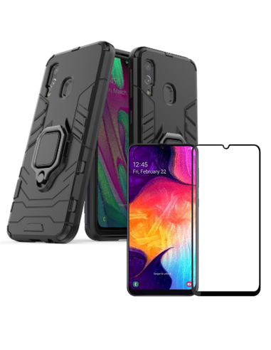 Kit Película de Vidro Temperado 5D Full Cover + Capa 3X1 Military Defender para Samsung Galaxy A40