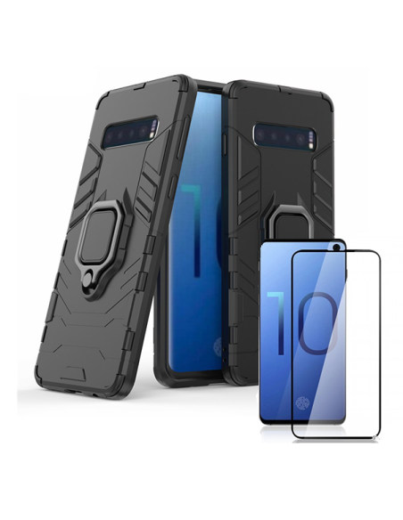 Kit Película de Vidro Temperado 5D Full Cover + Capa 3X1 Military Defender para Samsung Galaxy S10 Plus