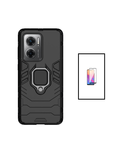 Kit Película de Vidro Temperado 5D Full Cover + Capa 3X1 Military Defender para Xiaomi Redmi 11 Prime 5G - Preto