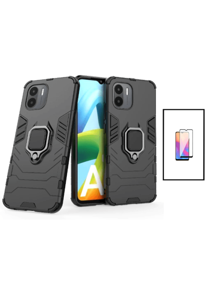 Kit Película de Vidro Temperado 5D Full Cover + Capa 3X1 Military Defender para Xiaomi Redmi A2+ Plus - Preto