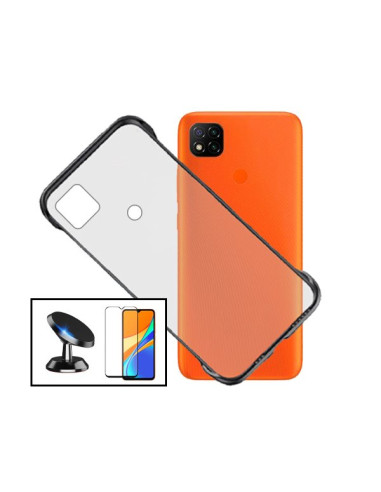 Kit Película de Vidro Temperado 5D Full Cover + Capa Invisible Bumper + Suporte Magnético de Carro para Xiaomi Redmi 9 Activ