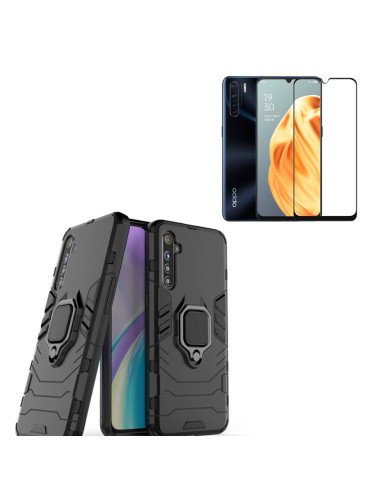 Kit Película de Vidro Temperado 5D Full Cover + Capa Military Defender 3x1 Anti-Impacto para Oppo A91