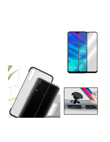 Kit Película de Vidro Temperado 5D Full Cover + Capa Naked Bumper + Suporte Magnético de Carro para Huawei Honor 20e