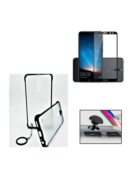 Kit Película de Vidro Temperado 5D Full Cover + Capa Naked Bumper + Suporte Magnético de Carro para Huawei Mate 10 Lite