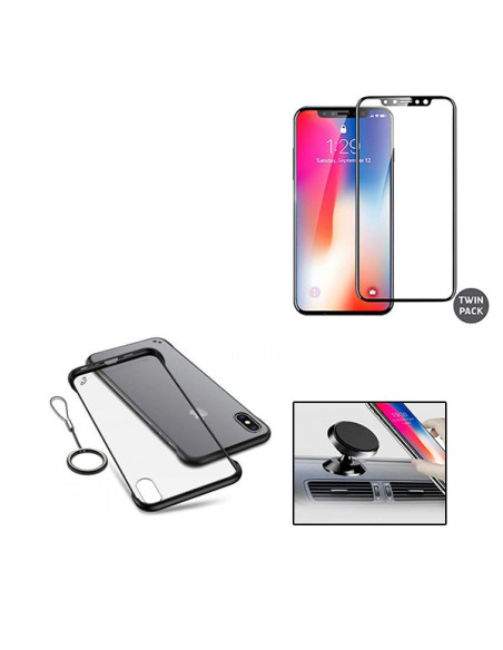 Kit Película de Vidro Temperado 5D Full Cover + Capa Naked Bumper + Suporte Magnético de Carro para iPhone 8 Plus