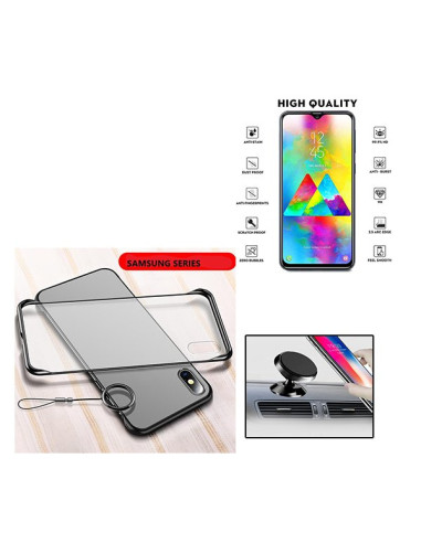 Kit Película de Vidro Temperado 5D Full Cover + Capa Naked Bumper + Suporte Magnético de Carro para Samsung Galaxy A10s