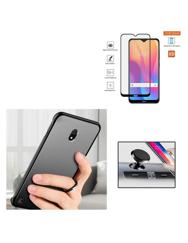 Kit Película de Vidro Temperado 5D Full Cover + Capa Naked Bumper + Suporte Magnético de Carro para Xiaomi Redmi 8A