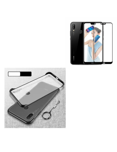 Kit Película de Vidro Temperado 5D Full Cover + Capa Naked Bumper para Huawei P20 Lite