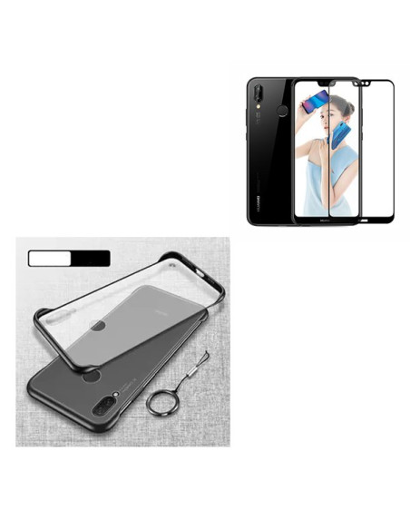 Kit Película de Vidro Temperado 5D Full Cover + Capa Naked Bumper para Huawei P20 Lite