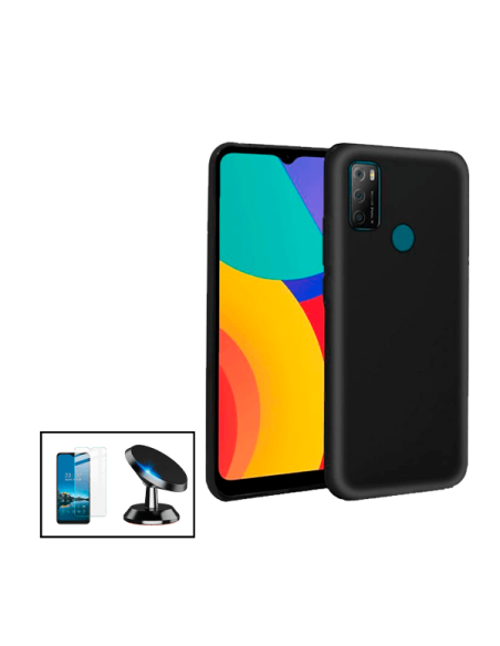 Kit Película de Vidro Temperado 5D Full Cover + Capa Silicone Líquido + Suporte Magnético de Carro para Alcatel 1L Pro 2021