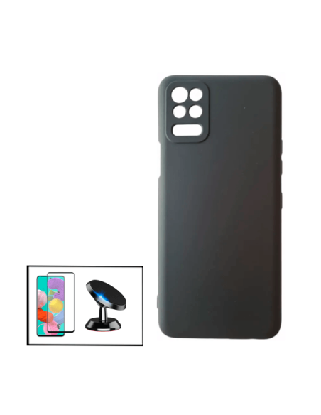 Kit Película de Vidro Temperado 5D Full Cover + Capa Silicone Líquido + Suporte Magnético de Carro para LG K52