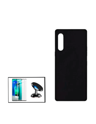 Kit Película de Vidro Temperado 5D Full Cover + Capa Silicone Líquido + Suporte Magnético de Carro para LG Velvet 5G UW