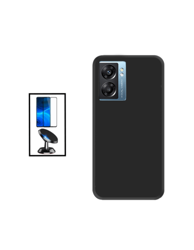 Kit Película de Vidro Temperado 5D Full Cover + Capa Silicone Líquido + Suporte Magnético de Carro para onePlus A77 - Preto