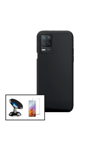 Kit Película de Vidro Temperado 5D Full Cover + Capa Silicone Líquido + Suporte Magnético de Carro para Realme Narzo 30 5G