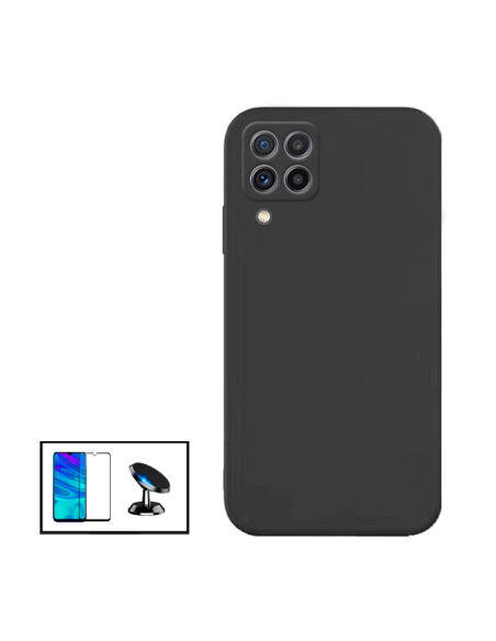 Kit Película de Vidro Temperado 5D Full Cover + Capa Silicone Líquido + Suporte Magnético de Carro para Samsung Galaxy M22