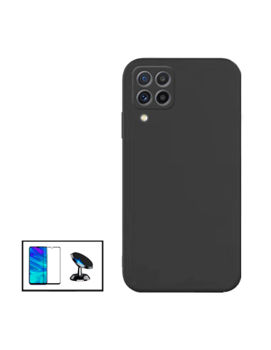 Kit Película de Vidro Temperado 5D Full Cover + Capa Silicone Líquido + Suporte Magnético de Carro para Samsung Galaxy M32