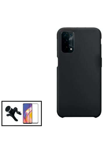 Kit Película de Vidro Temperado 5D Full Cover + Capa Silicone Líquido + Suporte Magnético de Carro Reforçado para Oppo A16